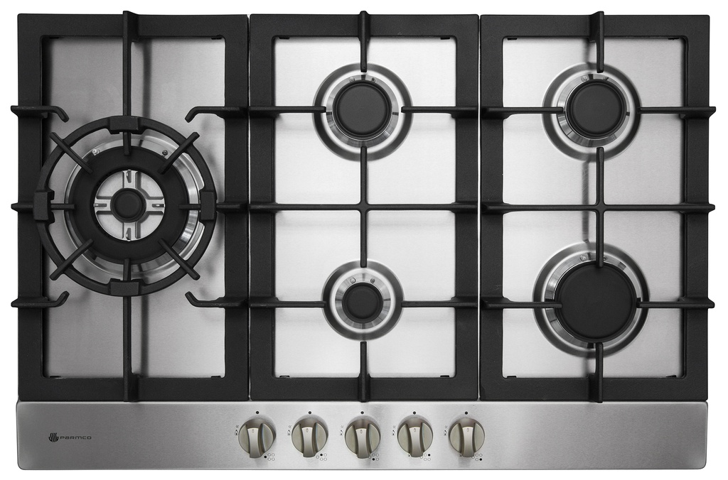 GAS COOKTOP 770MM STAINLESS 4BURNER+WOK